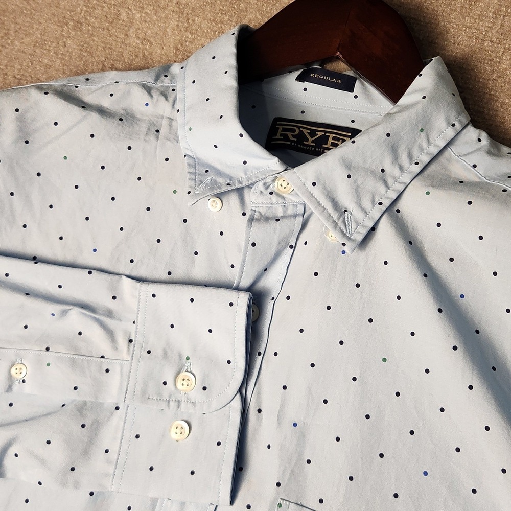 Rye by Hawker Rye Button Down Shirt Mens L Light Blue Polka Dot Regular Fit